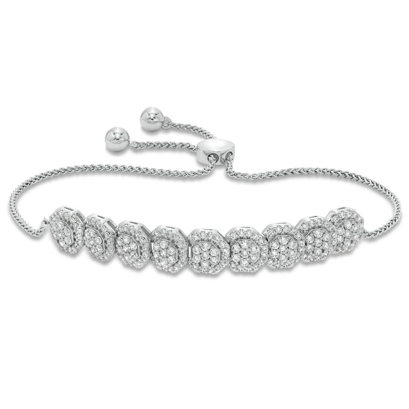 Main Image 1 of 1.50 CT. T.W. Multi-Diamond Frame Bolo Bracelet in 10K White Gold - 9.5"