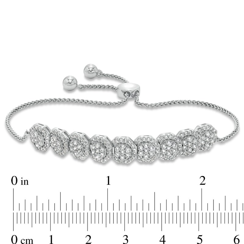 Main Image 3 of 1.50 CT. T.W. Multi-Diamond Frame Bolo Bracelet in 10K White Gold - 9.5"