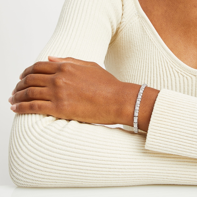 Main Image 2 of 0.25 CT. T.W. Cushion Multi-Diamond Collar Line Bracelet in Sterling Silver