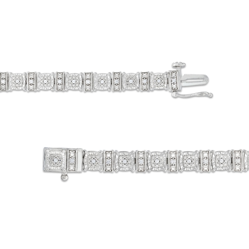 Main Image 3 of 0.25 CT. T.W. Cushion Multi-Diamond Collar Line Bracelet in Sterling Silver