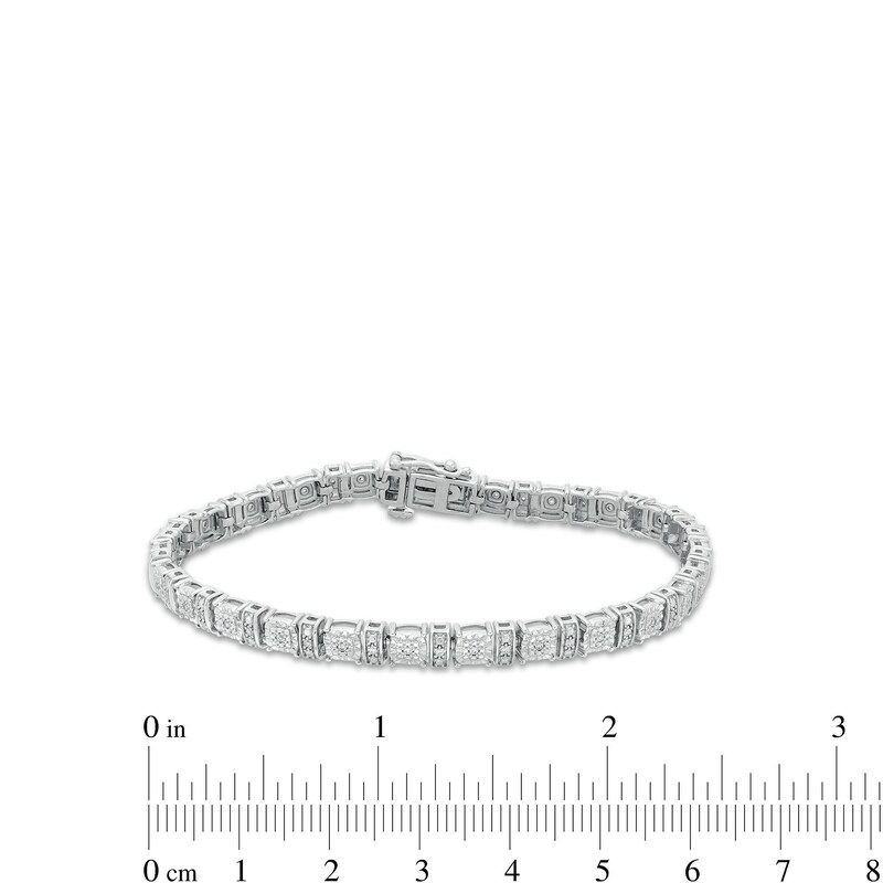 Main Image 4 of 0.25 CT. T.W. Cushion Multi-Diamond Collar Line Bracelet in Sterling Silver