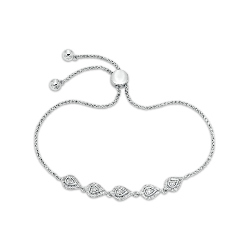 0.25 CT. T.W. Diamond Teardrop Line Bolo Bracelet in Sterling Silver - 9.5"