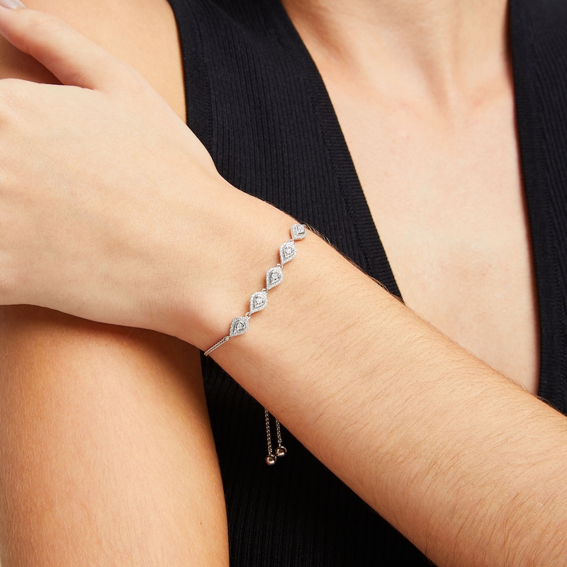 Main Image 2 of 0.50 CT. T.W. Diamond Sideways Teardrop Bolo Bracelet in Sterling Silver - 9.5"