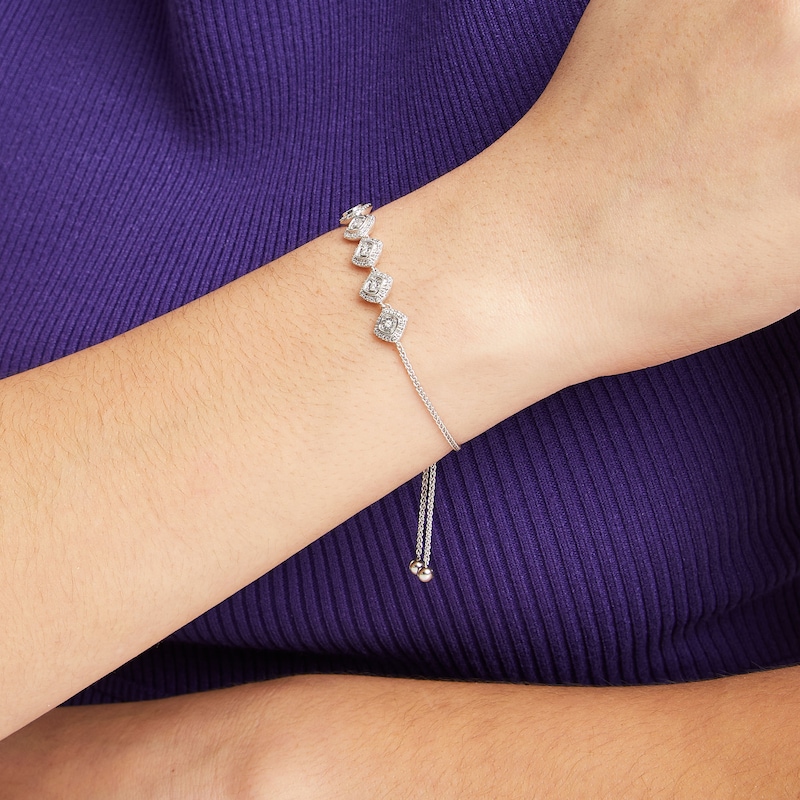 Main Image 2 of 0.25 CT. T.W. Diamond Tilted Cushion Frame Five Stone Bolo Bracelet in Sterling Silver - 9.5"