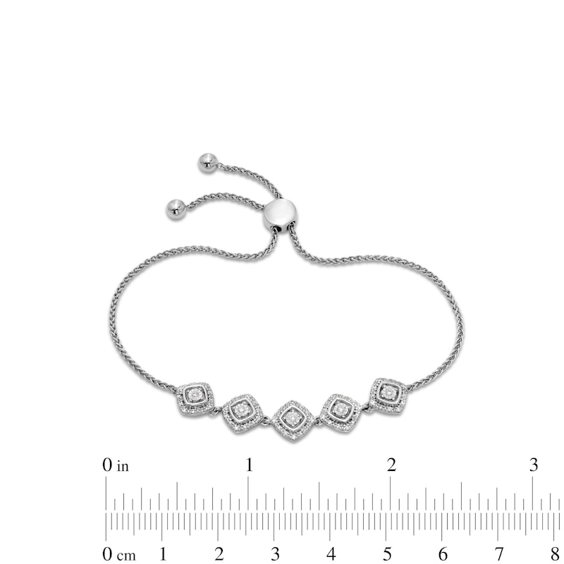 Main Image 3 of 0.25 CT. T.W. Diamond Tilted Cushion Frame Five Stone Bolo Bracelet in Sterling Silver - 9.5"