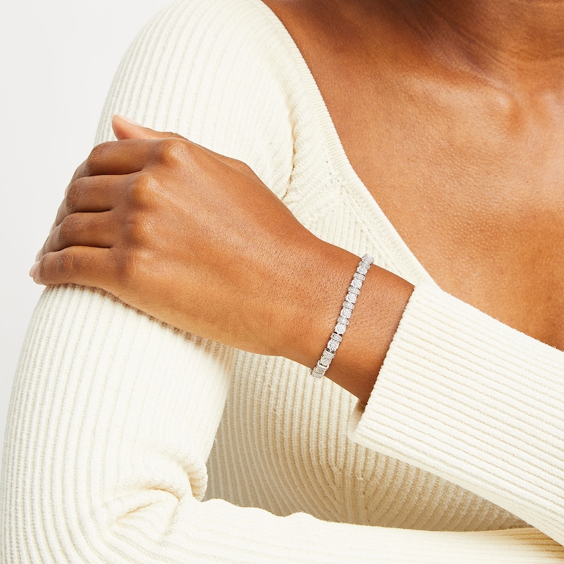 Main Image 2 of 0.25 CT. T.W. Diamond Round and Bar Alternating Bracelet in Sterling Silver