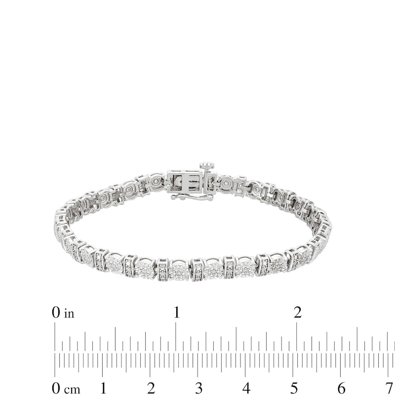 Main Image 4 of 0.25 CT. T.W. Diamond Round and Bar Alternating Bracelet in Sterling Silver