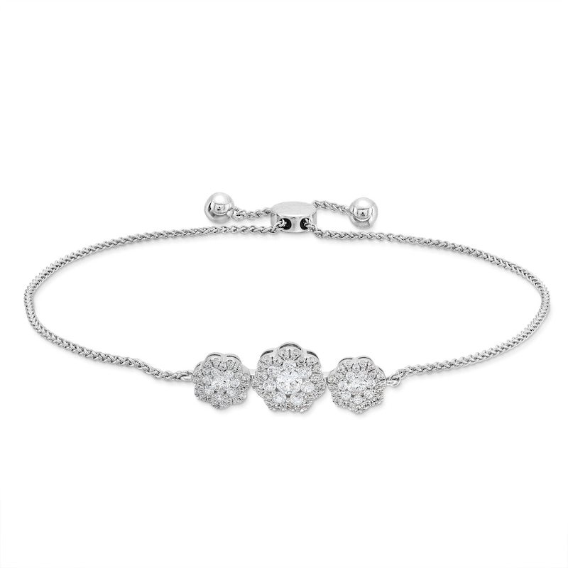 1.00 CT. T.W. Diamond Flower Frame Bolo Bracelet in Sterling Silver - 9.5"|Peoples Jewellers