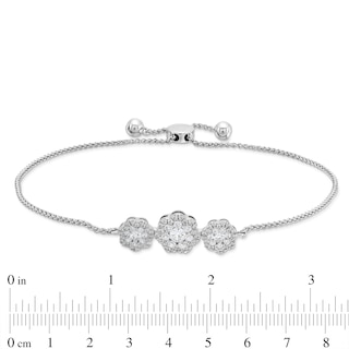 1.00 CT. T.W. Diamond Flower Frame Bolo Bracelet in Sterling Silver - 9.5"