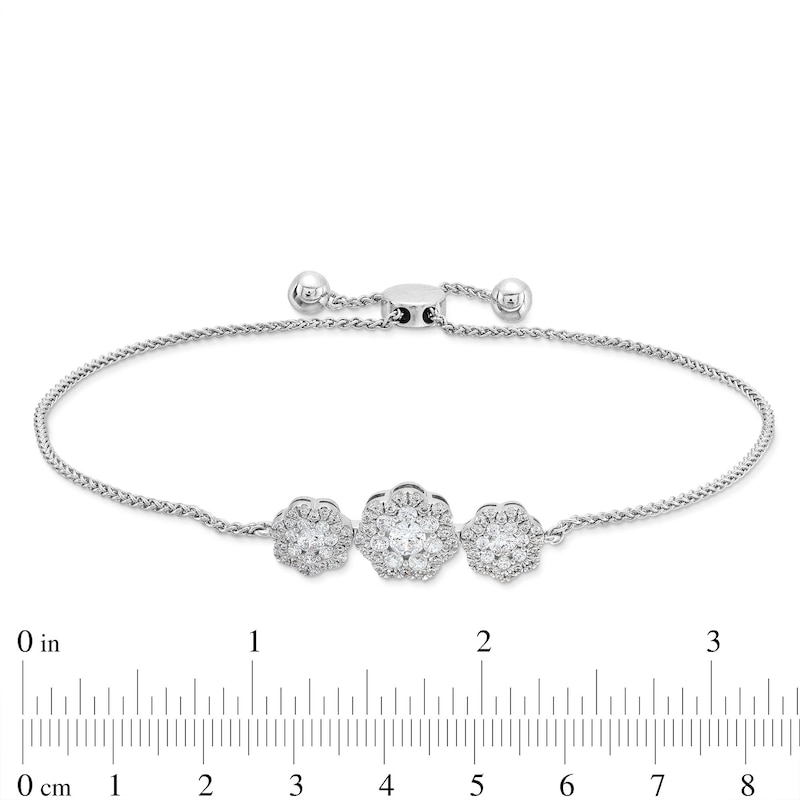1.00 CT. T.W. Diamond Flower Frame Bolo Bracelet in Sterling Silver - 9.5"