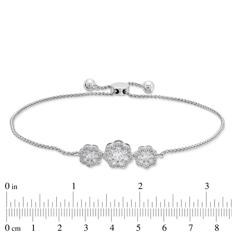 1.00 CT. T.W. Diamond Flower Frame Bolo Bracelet in Sterling Silver - 9.5"