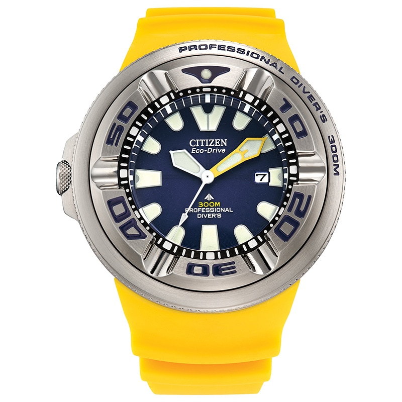 Men's Citizen Eco-Drive® Promaster Sea Yellow Strap Watch with Blue Dial (Model: BJ8058-06L)