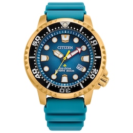 Men's Citizen Eco-Drive® Promaster Dive Gold-Tone PVD Strap Watch with Blue Dial (Model: BN0162-02X)