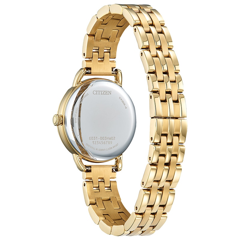 Ladies' Citizen Eco-Drive® Classic Gold-Tone IP Watch with Silver-Tone Dial (Model: EM1052-51A)
