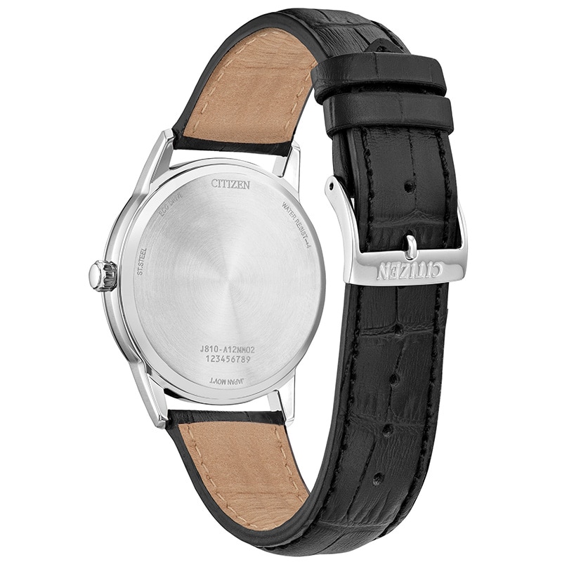 Men's Citizen Eco-Drive® Classic Black Leather Strap Watch with Blue Dial (Model: AW1780-09L)