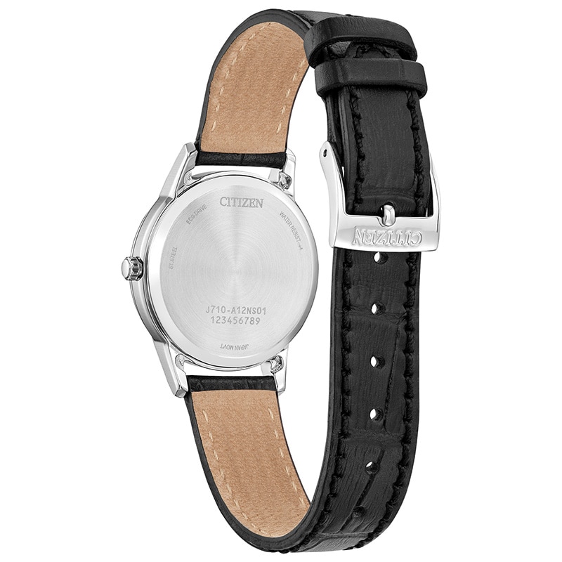 Ladies' Citizen Eco-Drive® Classic Black Leather Strap Watch with Blue Dial (Model: FE1087-01L)