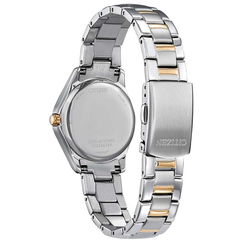 Ladies' Citizen Eco-Drive® Crystal Accent Two-Tone IP Watch with Silver-Tone Dial (Model: FE1146-71A)