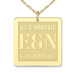 Men's Engravable Roman Numeral 28.0mm Square Tag Pendant (3 Initials and 2 Dates) - 22"