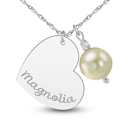 10.0mm Natural Freshwater Pearl Cursive Lowercase Engravable Tilted 22.0mm Heart Pendant (1 Line)