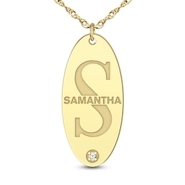 Diamond Accent Engravable Oval 26.0mm Disc Pendant (1 Name and Initial)