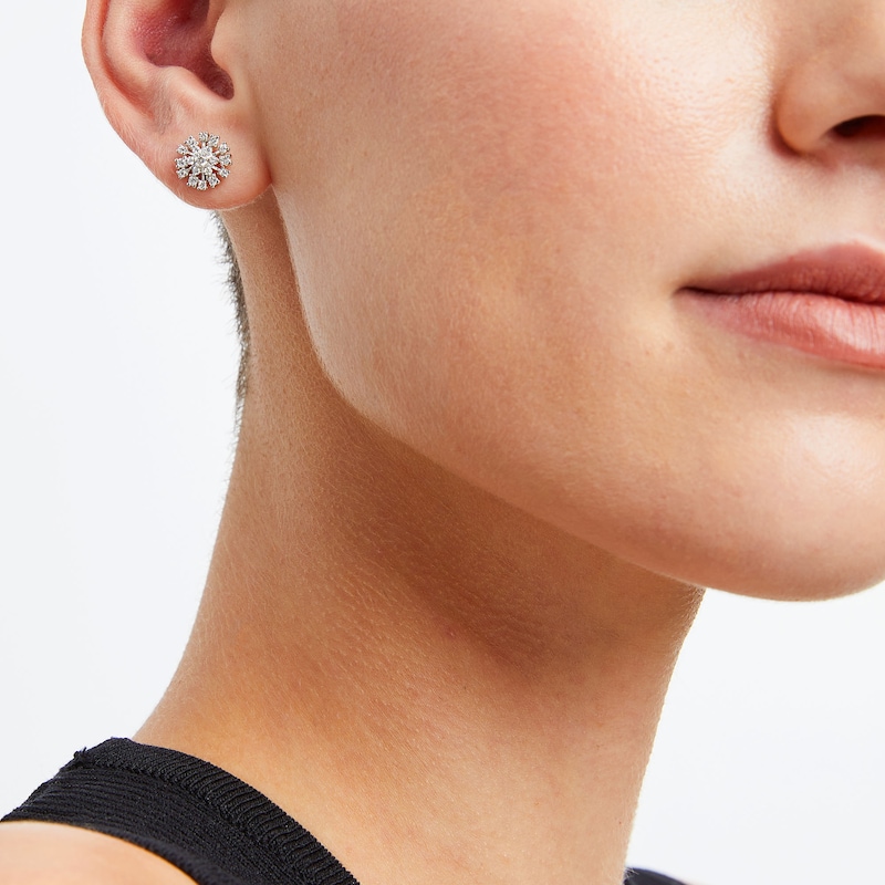 Main Image 2 of 0.50 CT. T.W. Diamond Snowflake Stud Earrings in Sterling Silver