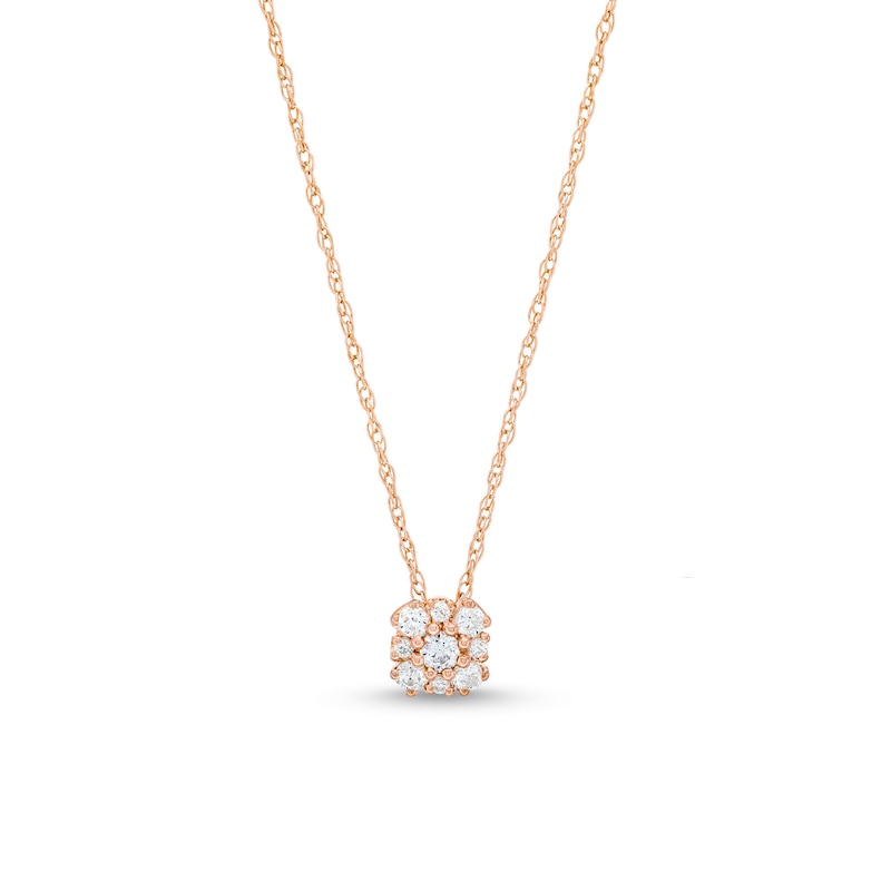 Main Image 1 of 0.20 CT. T.W. Diamond Cushion Flower Pendant in 10K Rose Gold