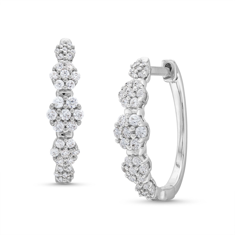 0.50 CT. T.W. Multi-Diamond Cluster Hoop Earrings in Sterling Silver|Peoples Jewellers