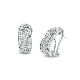 1.00 CT. T.W. Diamond Multi-Row Layered Woven Hoop Earrings in Sterling Silver