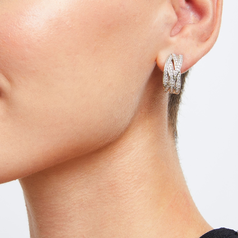 1.00 CT. T.W. Diamond Multi-Row Layered Woven Hoop Earrings in Sterling Silver