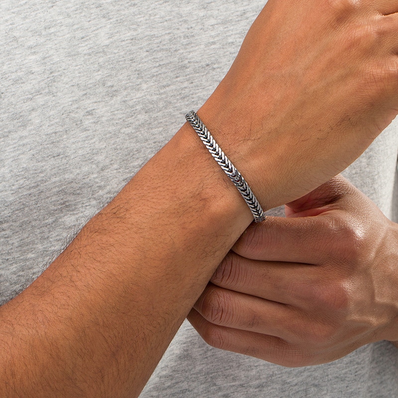Vera Wang Men 6.0mm Foxtail Chain Bracelet in Solid Sterling Silver with Black Rhodium - 8.25"