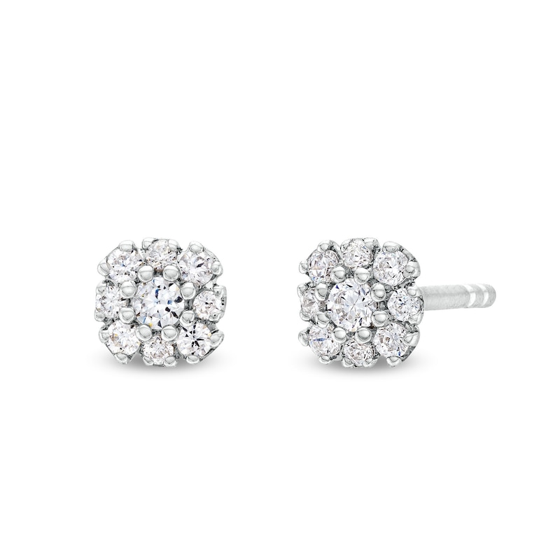 Main Image 1 of 0.20 CT. T.W. Diamond Cushion Flower Stud Earrings in 10K White Gold