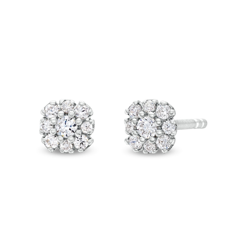 0.20 CT. T.W. Diamond Cushion Flower Stud Earrings in 10K White Gold