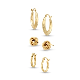 Love Knot Studs and Hoop Earrings Set in 10K Gold