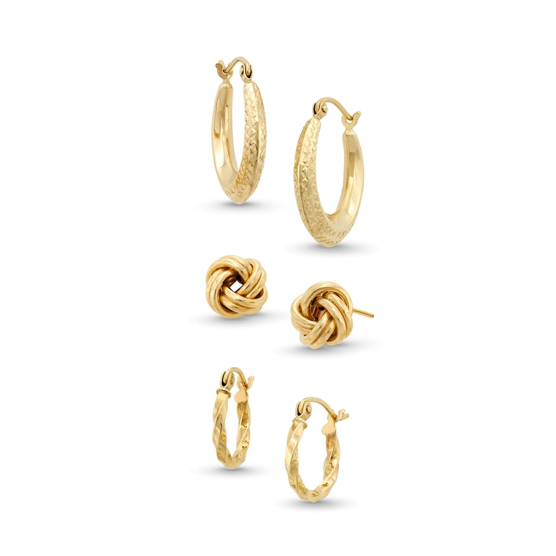 Main Image 1 of Love Knot Studs and Hoop Earrings Set in 10K Gold