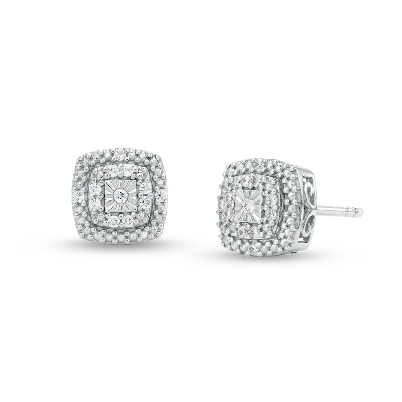 0.10 CT. T.W. Diamond Miracle Cushion Frame Stud Earrings in Sterling Silver