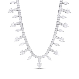 Alternating Heart-Shaped and Marquise-Cut White Lab-Created Sapphire Chandelier Necklace in Sterling Silver - 17&quot;