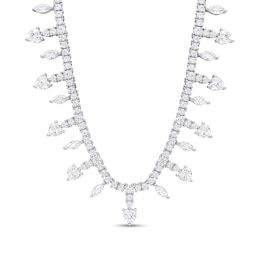 Alternating Heart-Shaped and Marquise-Cut White Lab-Created Sapphire Chandelier Necklace in Sterling Silver - 17"
