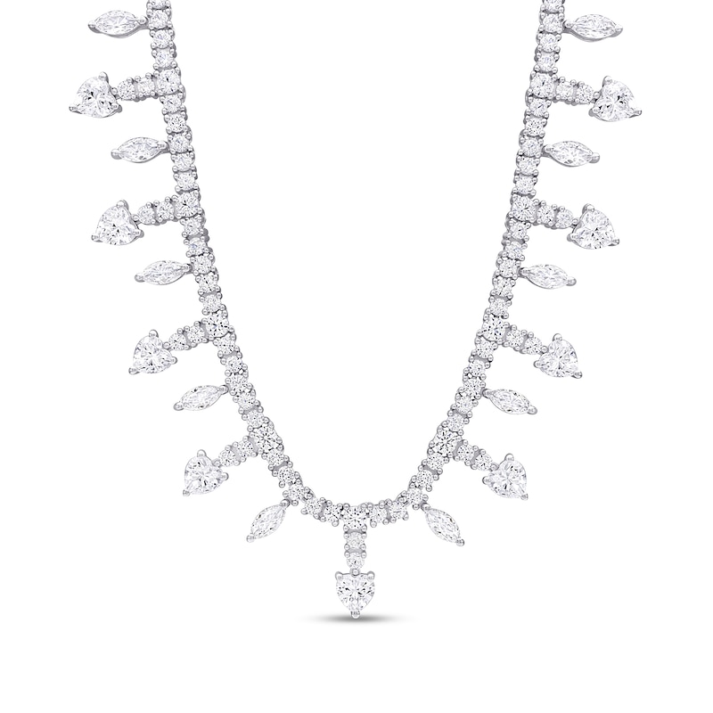 Alternating Heart-Shaped and Marquise-Cut White Lab-Created Sapphire Chandelier Necklace in Sterling Silver - 17"