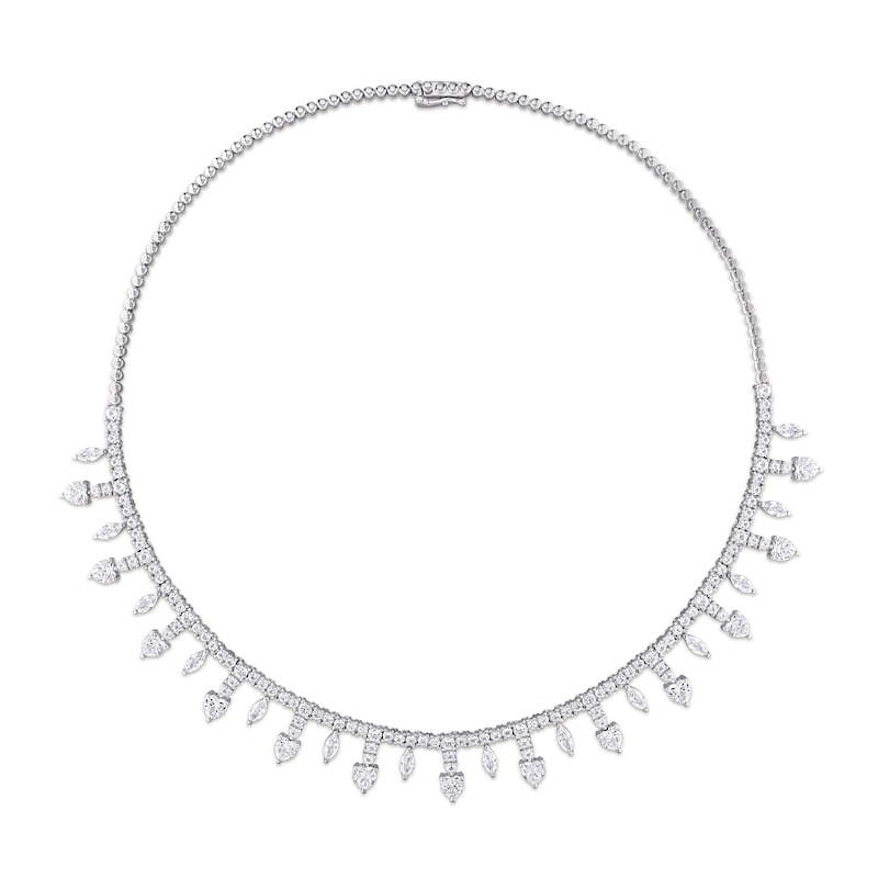 Main Image 2 of Alternating Heart-Shaped and Marquise-Cut White Lab-Created Sapphire Chandelier Necklace in Sterling Silver - 17"