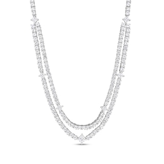 White Lab-Created Sapphire Double Strand Necklace in Sterling Silver - 17"