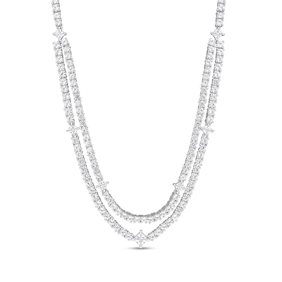 White Lab-Created Sapphire Double Strand Necklace in Sterling Silver - 17"