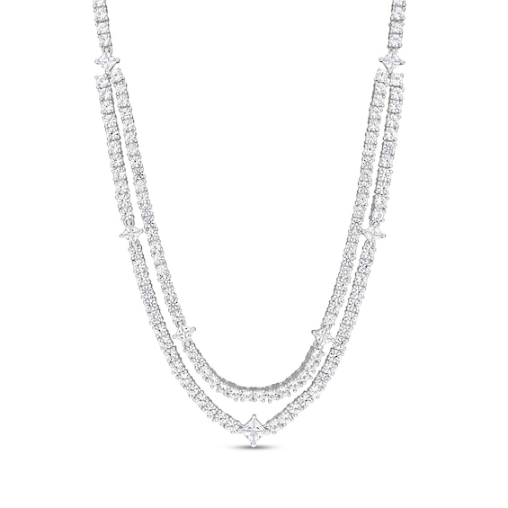 White Lab-Created Sapphire Double Strand Necklace in Sterling Silver - 17"