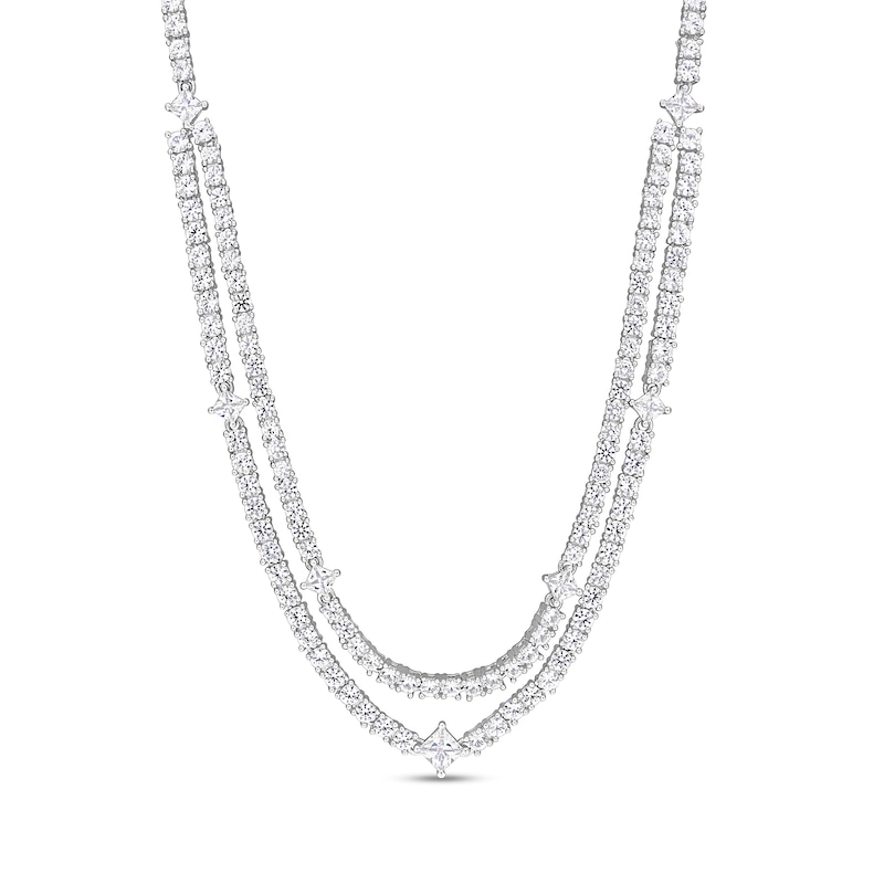 White Lab-Created Sapphire Double Strand Necklace in Sterling Silver - 17"