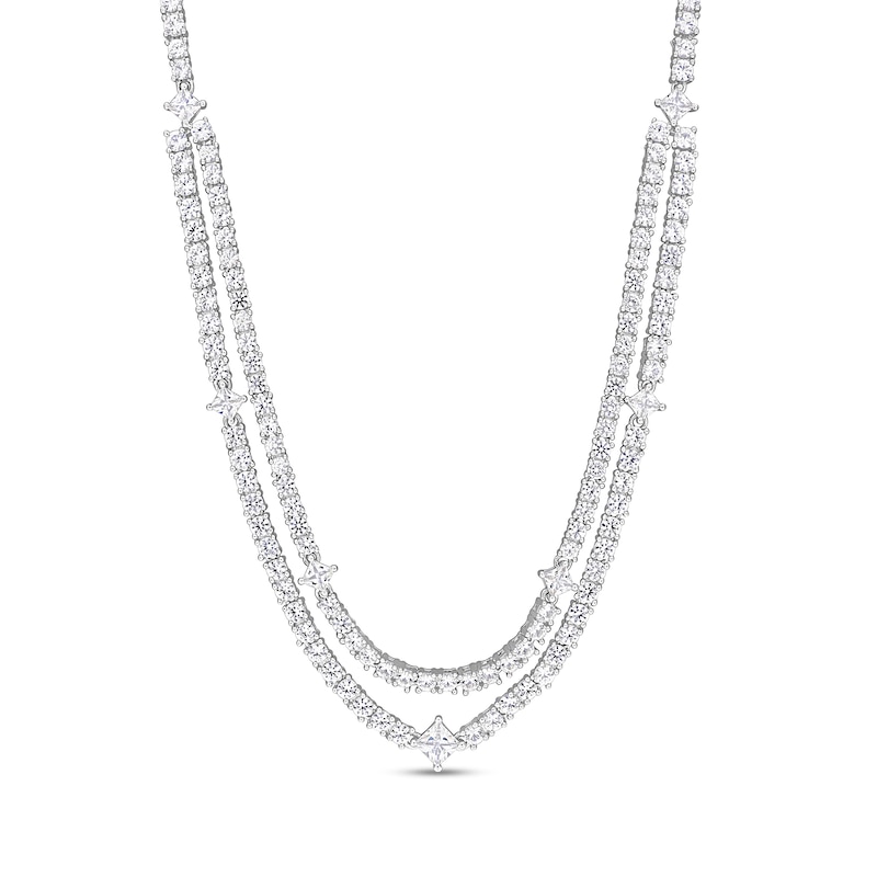 White Lab-Created Sapphire Double Strand Necklace in Sterling Silver - 17"|Peoples Jewellers