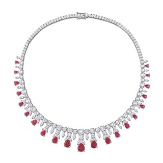 Pear-Shaped Lab-Created Ruby and White Lab-Created Sapphire Graduating Chandelier Necklace in Sterling Silver - 17"