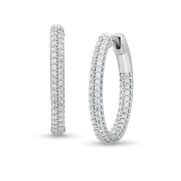1.00 CT. T.W. Diamond Double Row Inside-Out Hoop Earrings in Sterling Silver