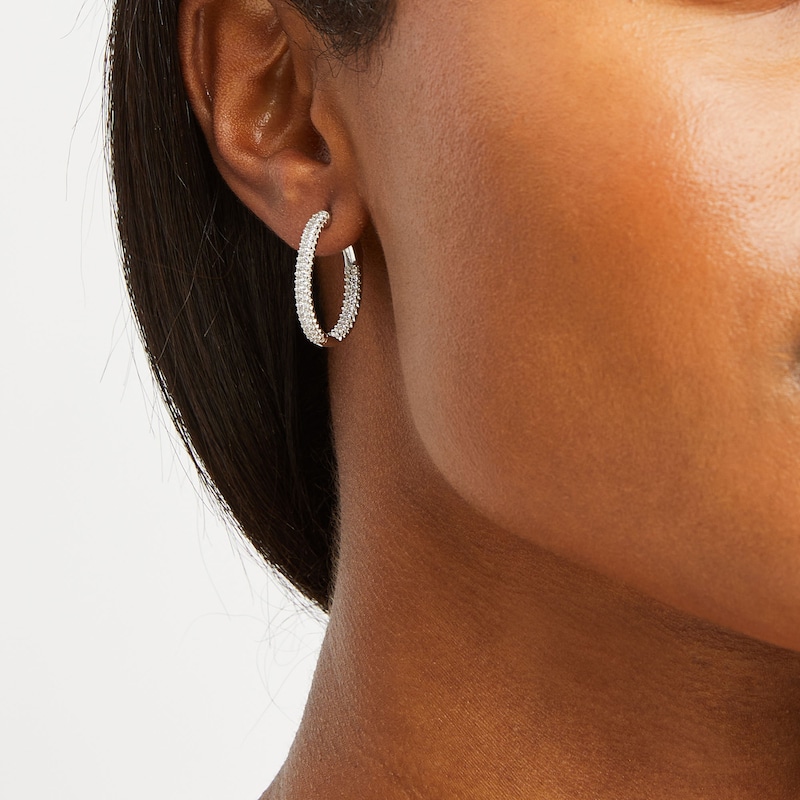 Main Image 2 of 1.00 CT. T.W. Diamond Double Row Inside-Out Hoop Earrings in Sterling Silver