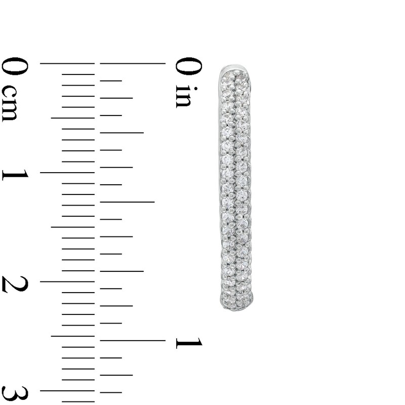 Main Image 3 of 1.00 CT. T.W. Diamond Double Row Inside-Out Hoop Earrings in Sterling Silver