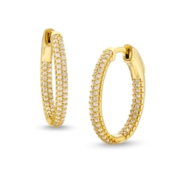 1.00 CT. T.W. Diamond Double Row Inside-Out Hoop Earrings in Sterling Silver with 14K Gold Plate