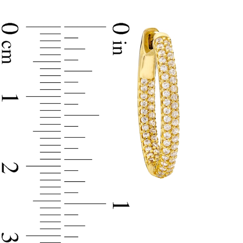 Main Image 3 of 1.00 CT. T.W. Diamond Double Row Inside-Out Hoop Earrings in Sterling Silver with 14K Gold Plate